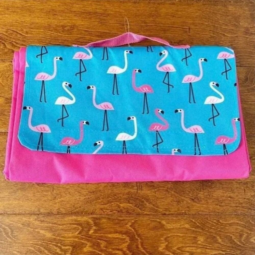 Pink Flamingo Picnic Blanket Waterproof Foldable Carry Case